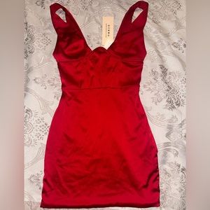 Oh Polly US 4 Red Satin Mini Dress in Ruby Red